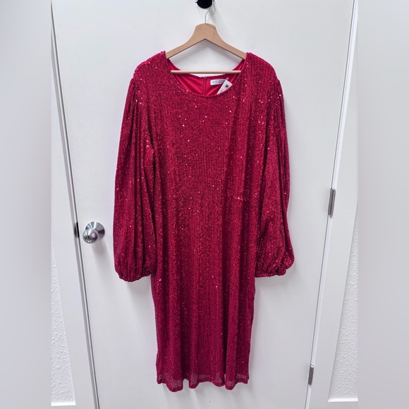 Ivy City Short Lady Red Sequin Long Sleeve Dress - Picture 2 of 8